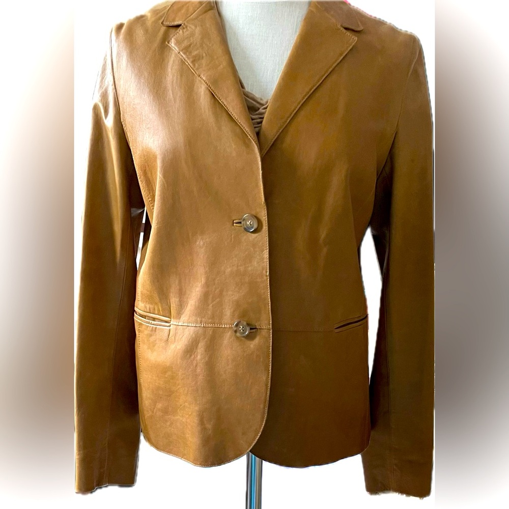 VINCE Leather Jacket * Supple Calfskin * Saddle/Luggage * Fully-lined * 12